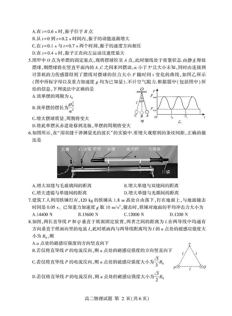 2021-2022学年山东省临沂市高二上学期期末普通高中学科素养水平监测物理试题(PDF版)第2页
