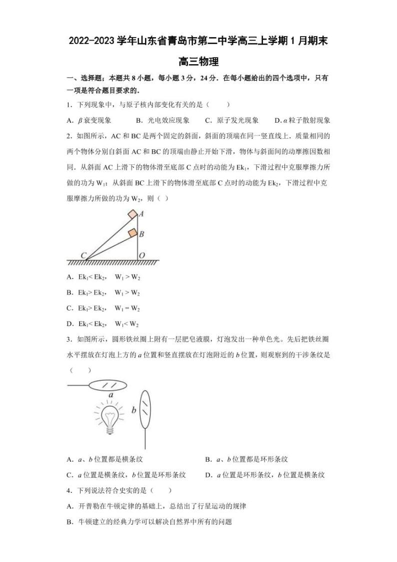 2022-2023学年山东省青岛市第二中学高三上学期1月期末物理试题（PDF版）01