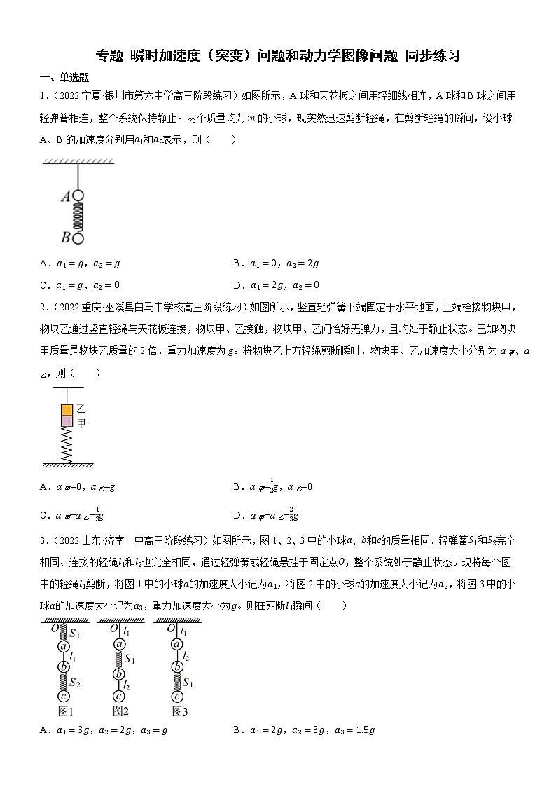 专题 瞬时加速度(突变)问题和动力学图像问题(练习)-高中物理课件(人教版必修第一册)01