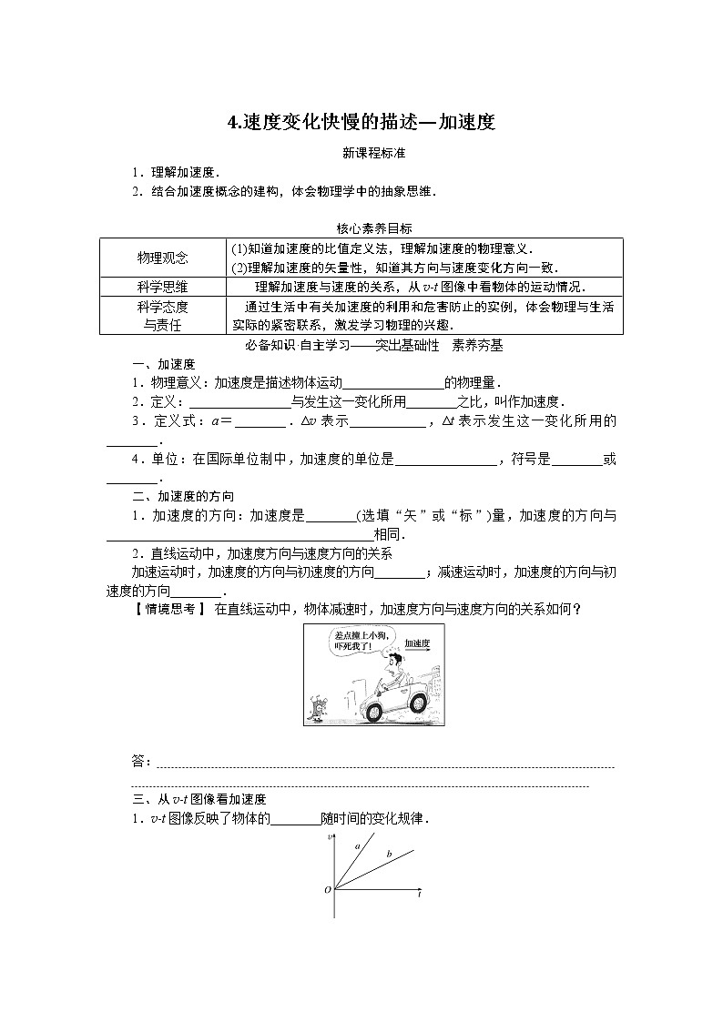1.4 速度变化快慢的描述——加速度 试卷01