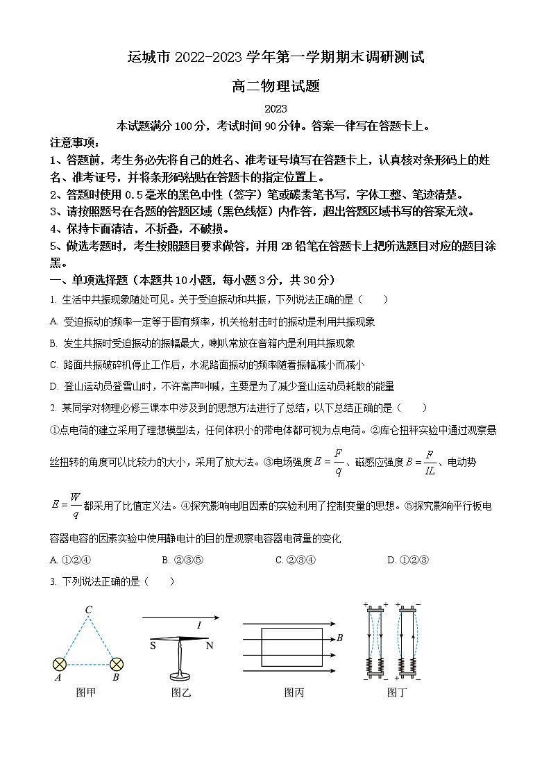 山西省运城市2022-2023学年高二上学期期末调研测试物理试题无答案第1页