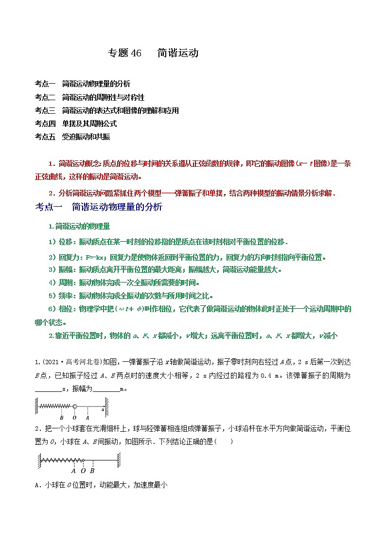 专题46简谐运动(原卷版)第1页
