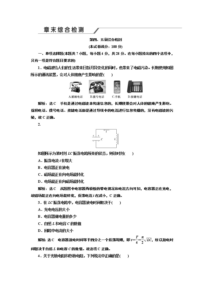 章末综合检测（四）  电磁振荡与电磁波  传感器01