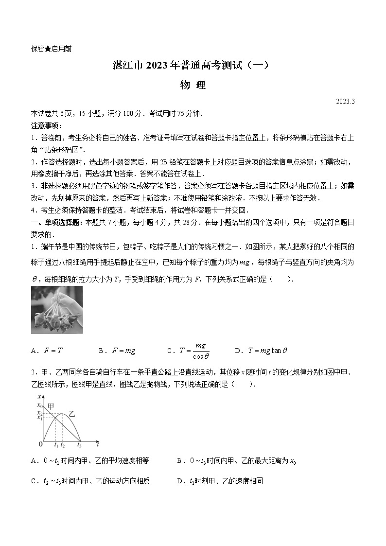 2023湛江高三下学期3月普通高考测试（一）（一模）物理含解析01