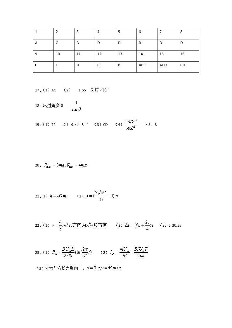 2023浙江省余姚中学高二下学期3月月考试题物理PDF版含答案（可编辑）01