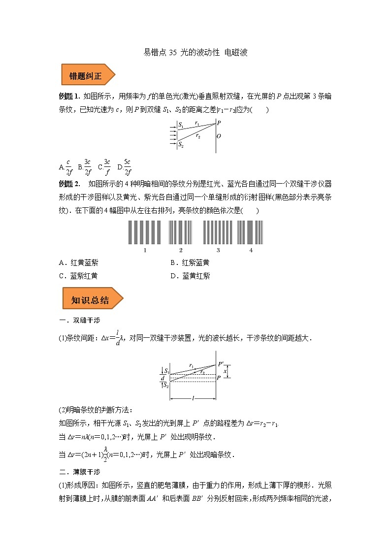 35 光的波动性 电磁波——【冲刺2023】高考物理考试易错题(全国通用)(原卷版+解析版)01