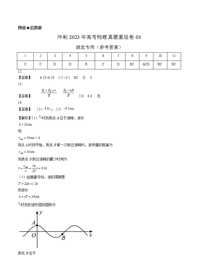 卷03——【備考2023】高考物理真題重組卷（湖北專(zhuān)用）（參考答案）第1頁(yè)