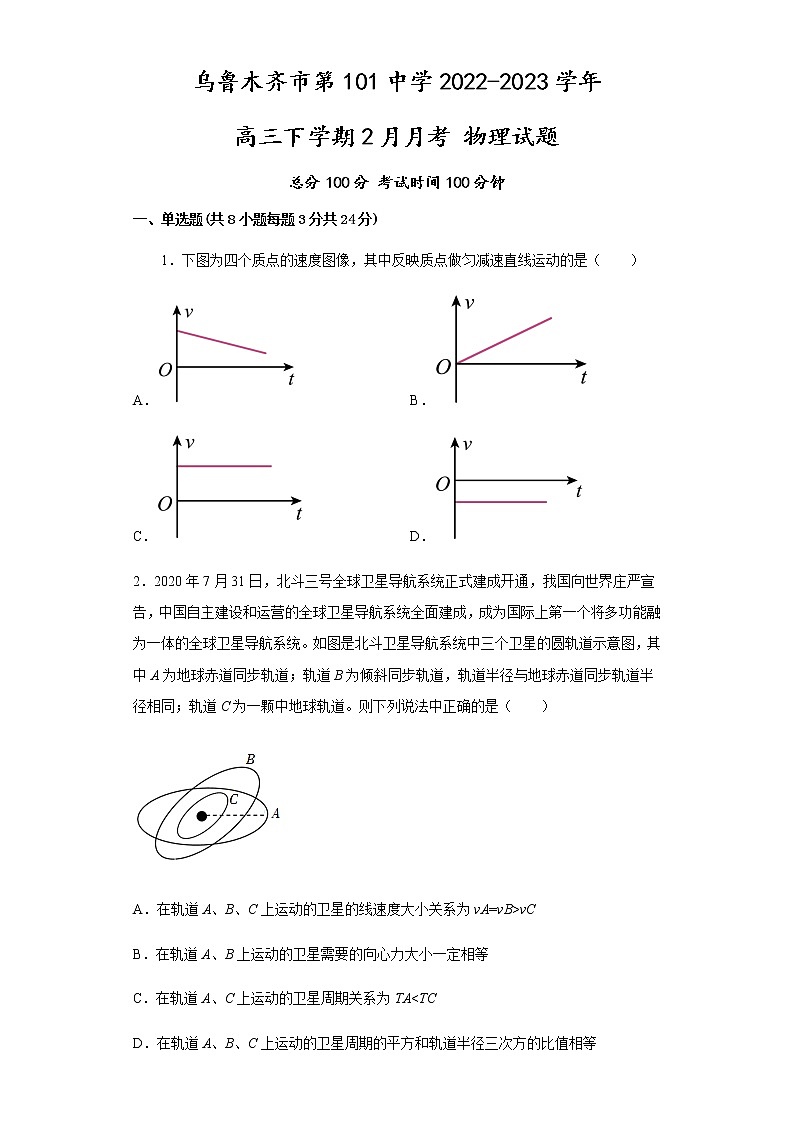 2022-2023学年新疆维吾尔自治区乌鲁木齐市第101中学高三下学期2月月考试题 物理第1页