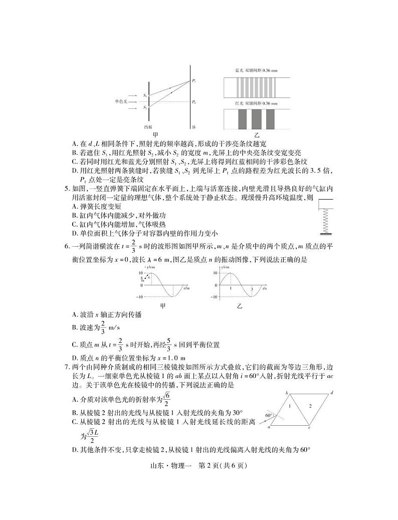 2023届山东省普通高等学校招生全国统一考试仿真模拟(一)物理试卷(PDF版附解析)第2页