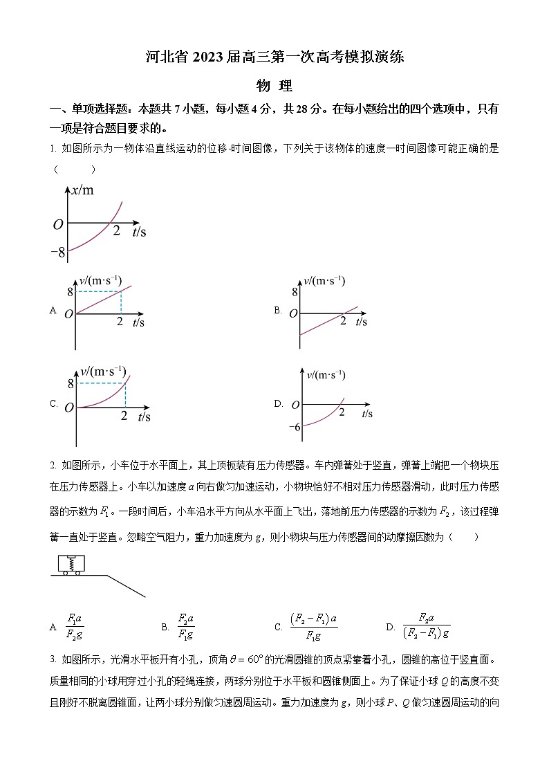 2023河北省高三下學(xué)期第一次高考模擬考試物理含答案第1頁