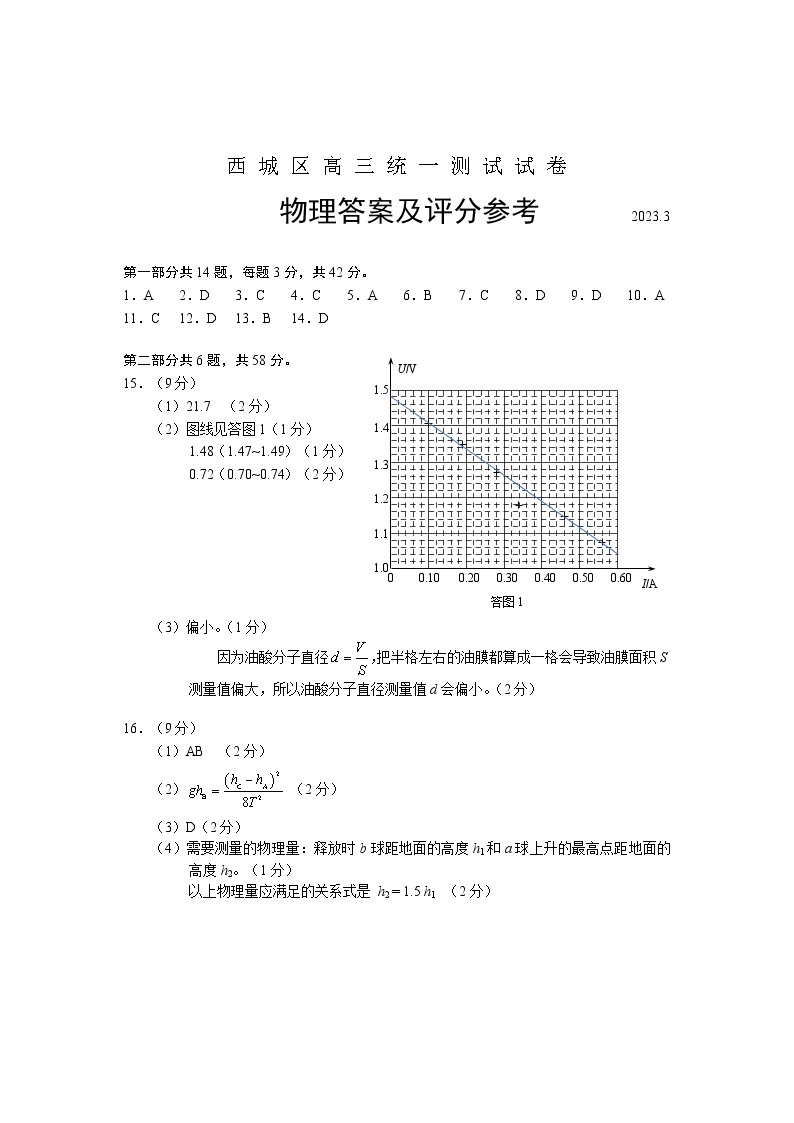 2023届北京市西城区高三一模物理试题（含答案）01