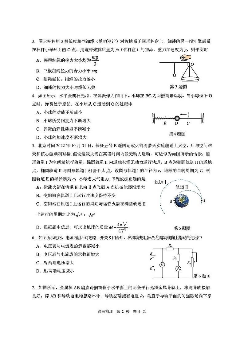 2022-2023学年广东省东莞市高三上学期期末教学质量检查 物理 PDF版第2页