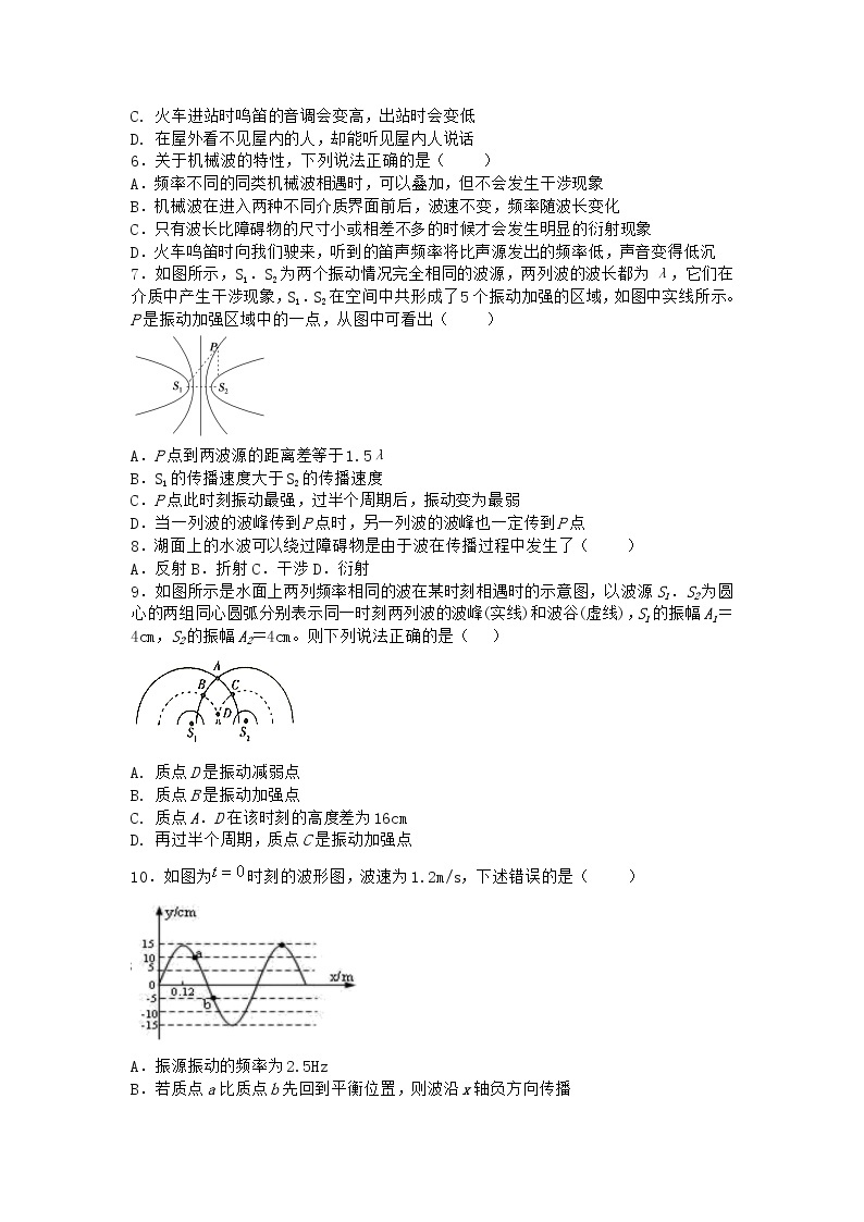 物理沪科版选择性必修第一册 第5节波的干涉与衍射优质作业(解析版)(2)02