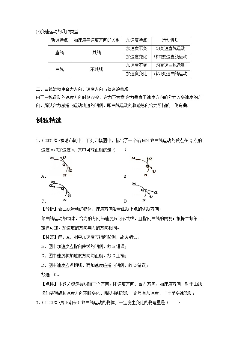 新课改-高中物理-必修第2册  01 B曲线运动 中档版 试卷02