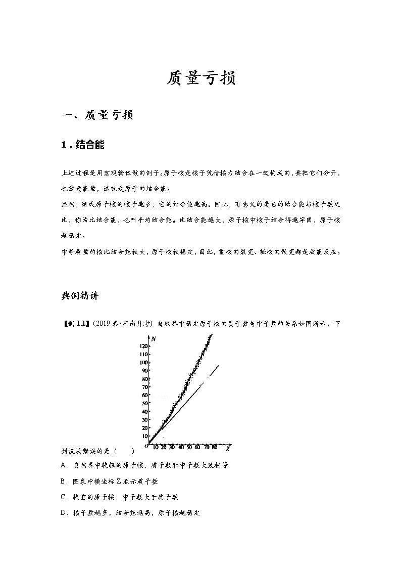 新课改高中物理选修第3册  第10讲 《质量亏损》 基础版 试卷01