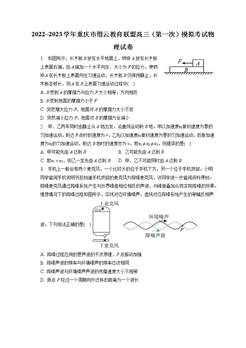 2022_2023学年重庆市缙云教育联盟高三(第一次)模拟考试物理试卷(含答案解析)第1页