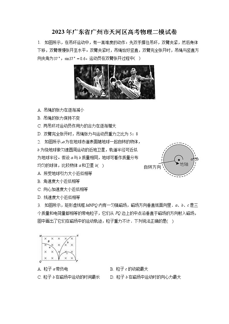 2023年广东省广州市天河区高考物理二模试卷(含答案解析)01