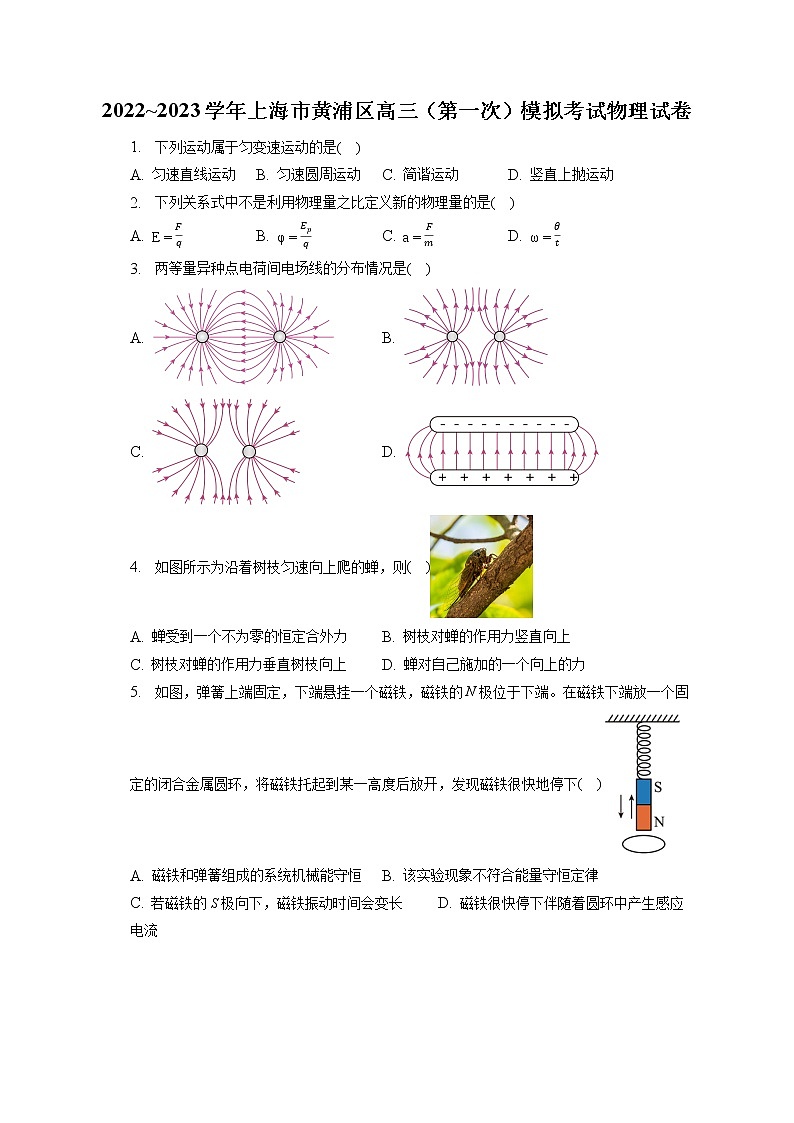 2022_2023学年上海市黄浦区高三(第一次)模拟考试物理试卷(含答案解析)第1页