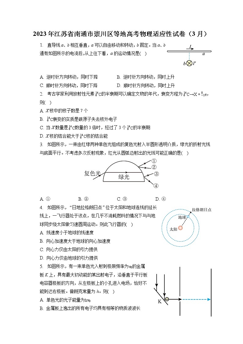 2023年江苏省南通市崇川区等地高考物理适应性试卷(3月)(含答案解析)第1页