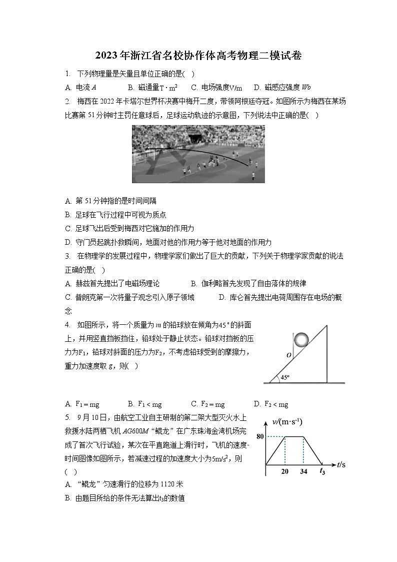2023年浙江省名校协作体高考物理二模试卷(含答案解析)01