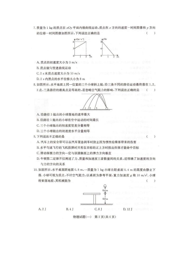 2022-2023学年湖南省普通高中学业水平合格性考试（一） 物理 PDF版02