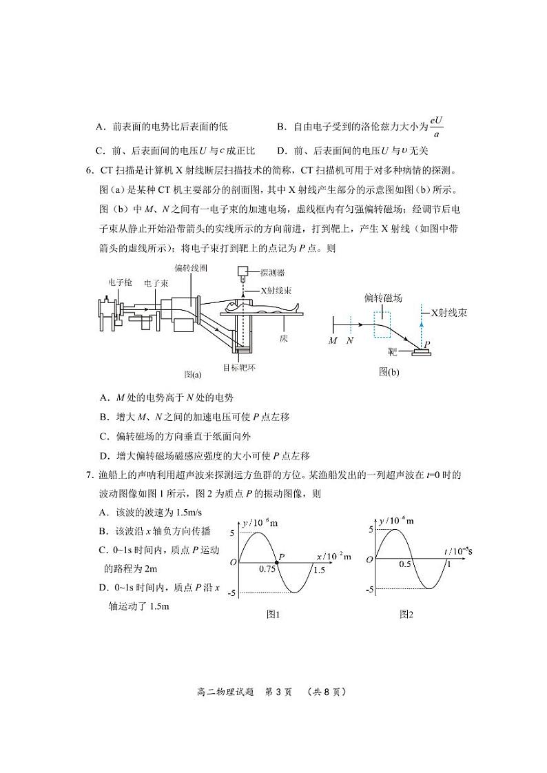 湖北省武汉市新洲区部分学校2022-2023学年高二下学期期中考试物理试题  PDF版无答案第3页