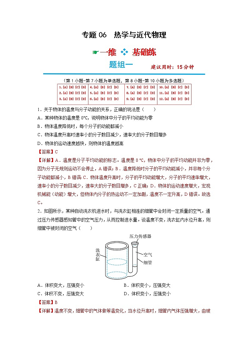 专题06 热学与近代物理——【备考2023】高考物理选择题专题精讲精练(解析版)第1页