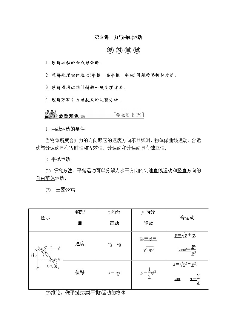 2023届高考物理二轮复习专题一第3讲力与曲线运动学案第1页