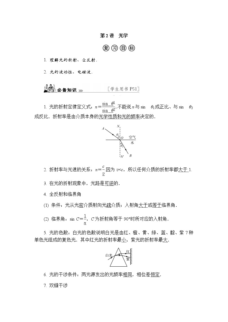 2023届高考物理二轮复习专题五第2讲光学学案01