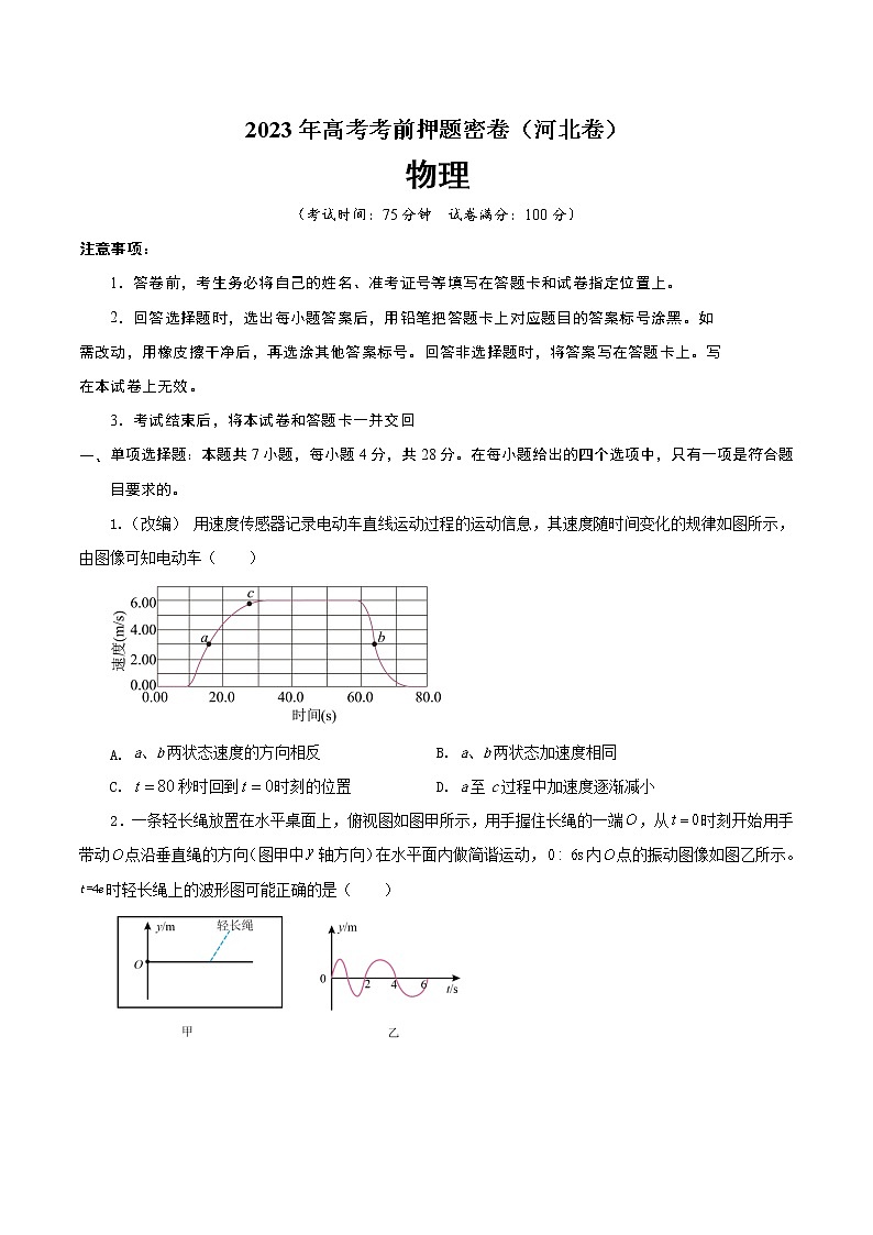 2023年高考考前押题密卷-物理(河北卷)(A4考试版)第1页