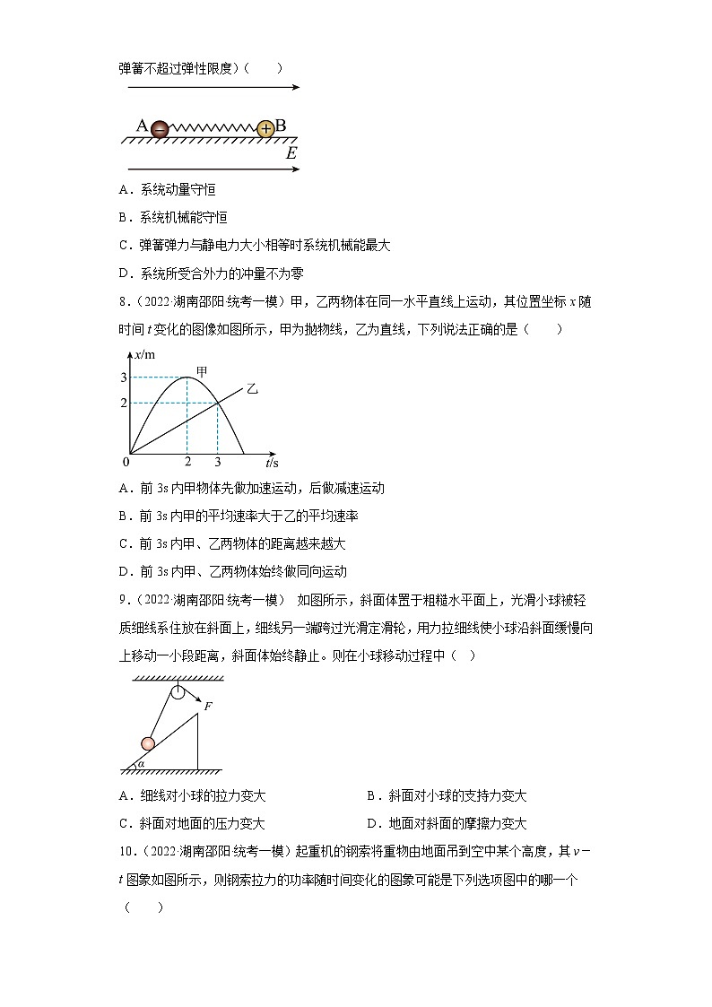 湖南省邵阳市高考物理三年(2021-2023)模拟题(一模)按题型分类汇编-01选择题第3页