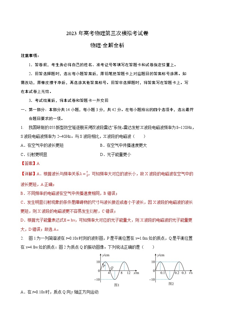 2023年高考第三次模拟考试卷-物理（北京A卷）（全解全析）01