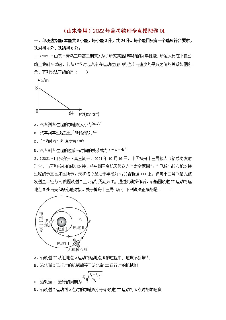 (山东专用)2022年高考物理全真模拟卷01(原卷版)第1页