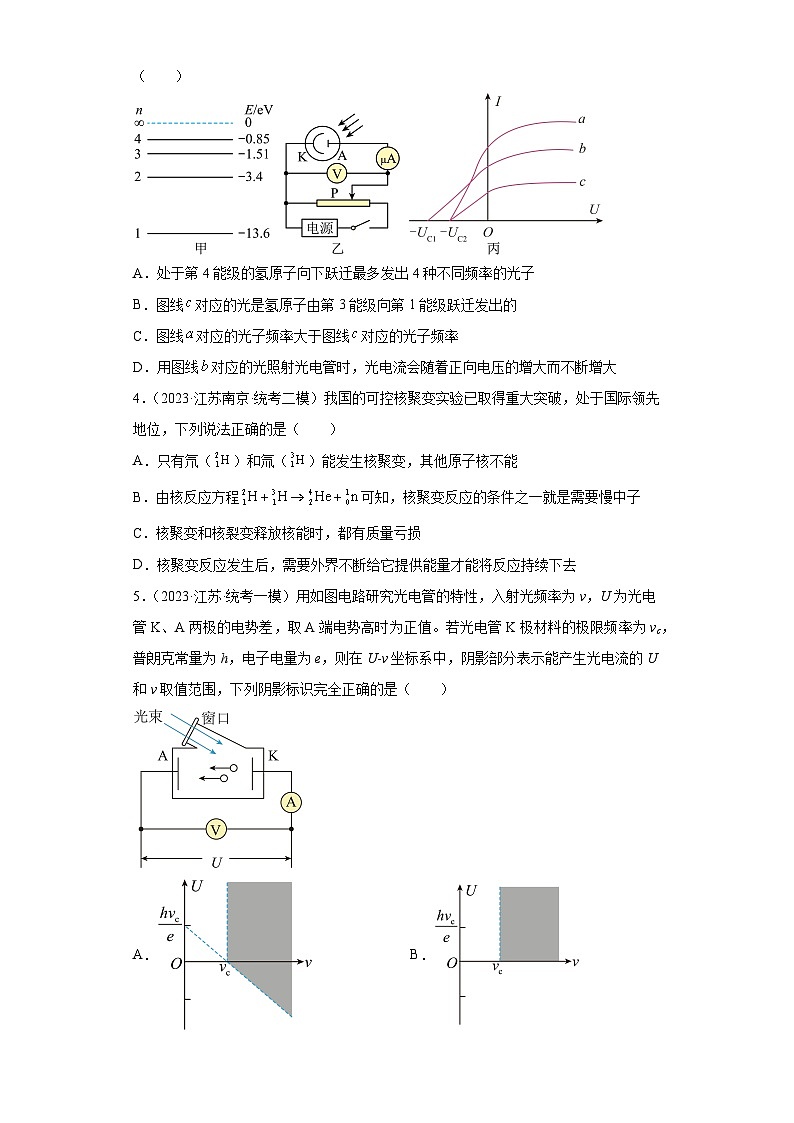 江苏省2023年高考物理模拟(一模、二模、三模)试题知识点分类训练:近代物理选择题第2页