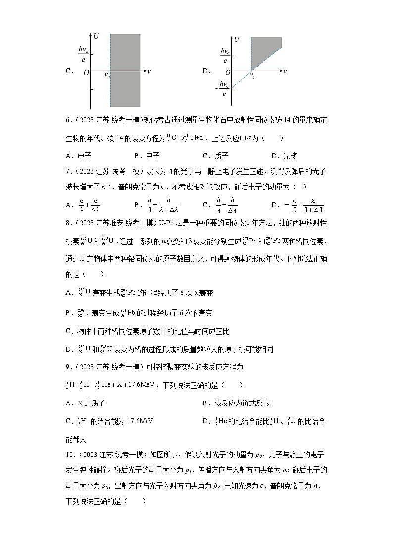 江苏省2023年高考物理模拟(一模、二模、三模)试题知识点分类训练:近代物理选择题第3页
