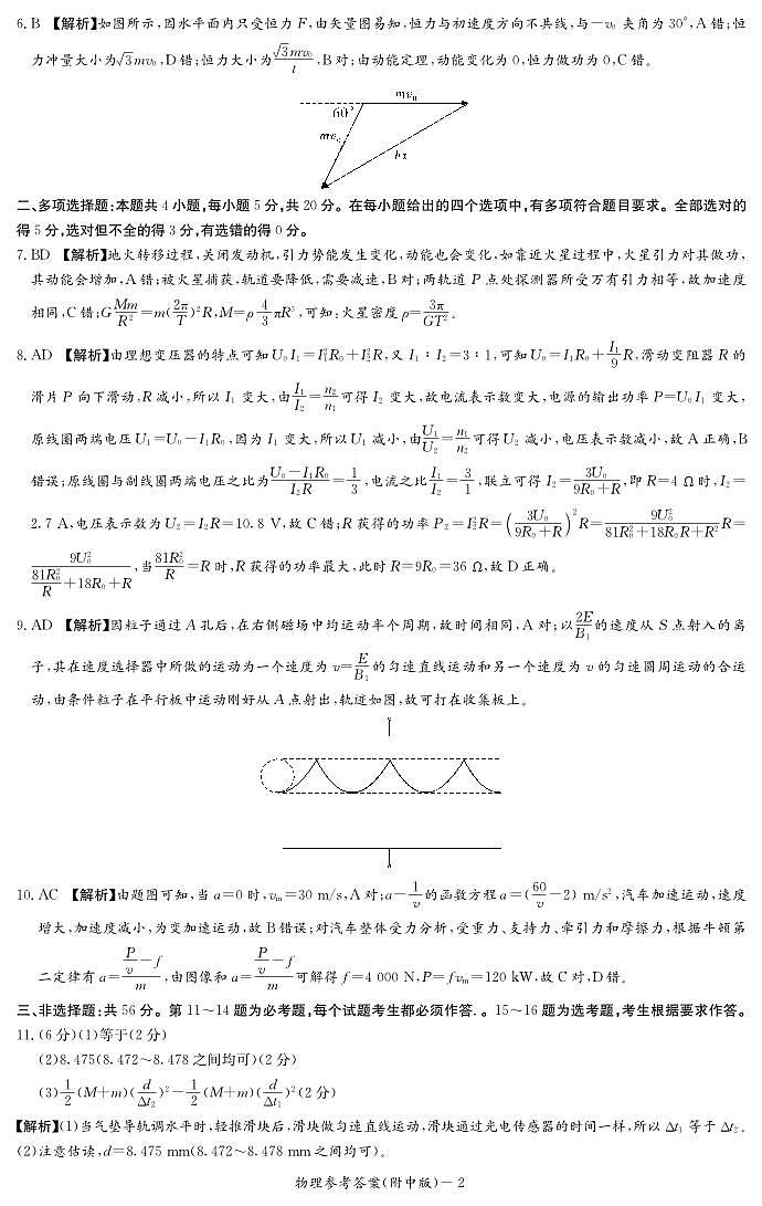 湖南师大附中2021-2022学年高三下学期月考物理试卷(七)(答案解析)第2页