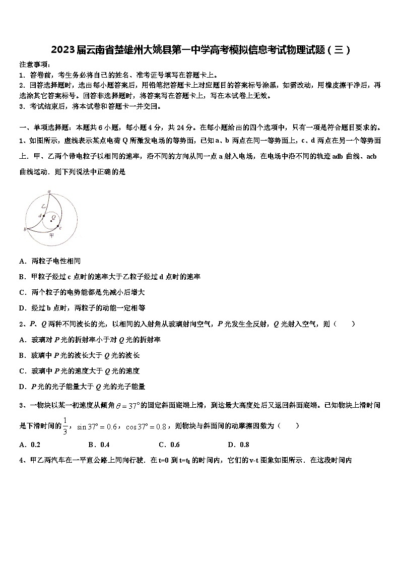 2023届云南省楚雄州大姚县第一中学高考模拟信息考试物理试题(三)第1页