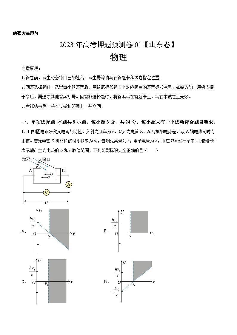 2023年高考押题预测卷01(山东卷)-物理(考试版)A401