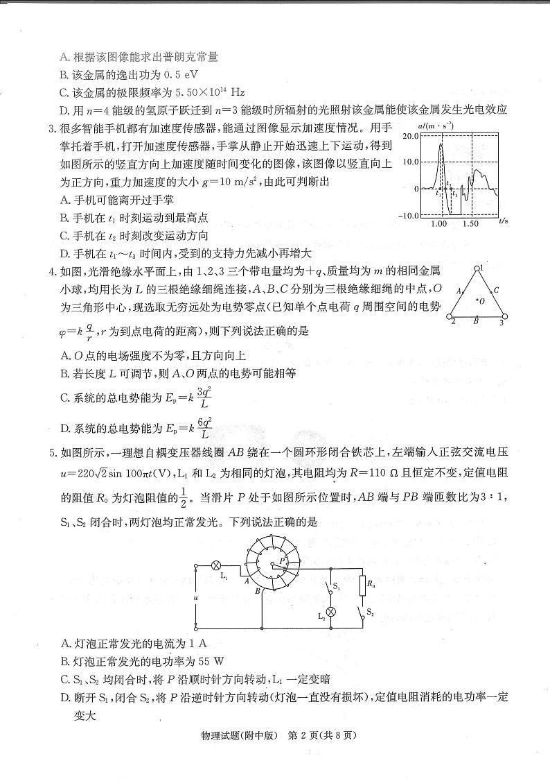 2023届湖南省长沙市湖南师范大学附属中学高三下学期模拟考试物理试卷(二)第2页
