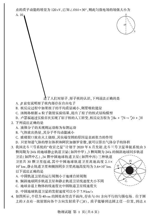 山东省临沂市2020届高三6月二模物理试题 PDF版含答案02