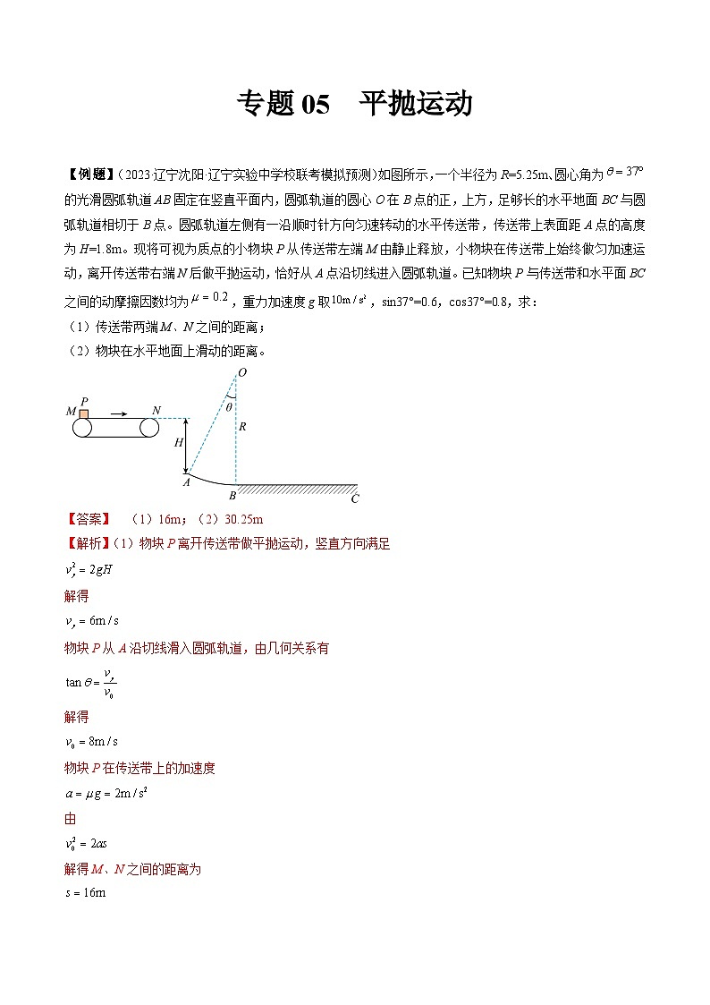 专题05 平抛运动-冲刺高考物理大题突破+限时集训01