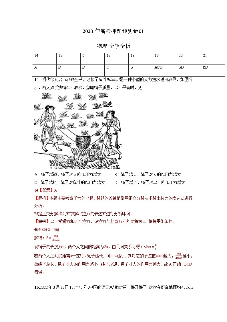 2023年高考物理押题卷01(五省卷)(全解全析)第1页