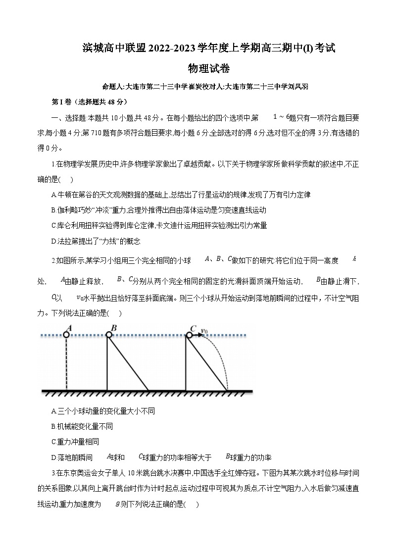 2023届辽宁省大连市滨城联盟高三上学期期中（Ⅰ）考试 物理试题（PDF版）01