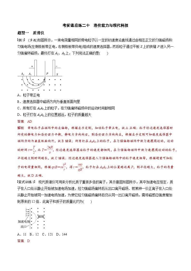 考前适应练二十　洛伦兹力与现代科技-备战高考三轮复习专题-复习与训练01