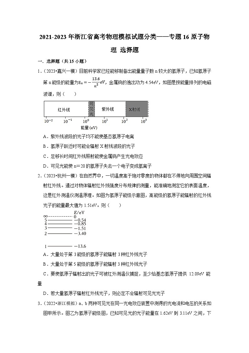 2021-2023年浙江省高考物理模拟试题分类——专题16原子物理 选择题第1页