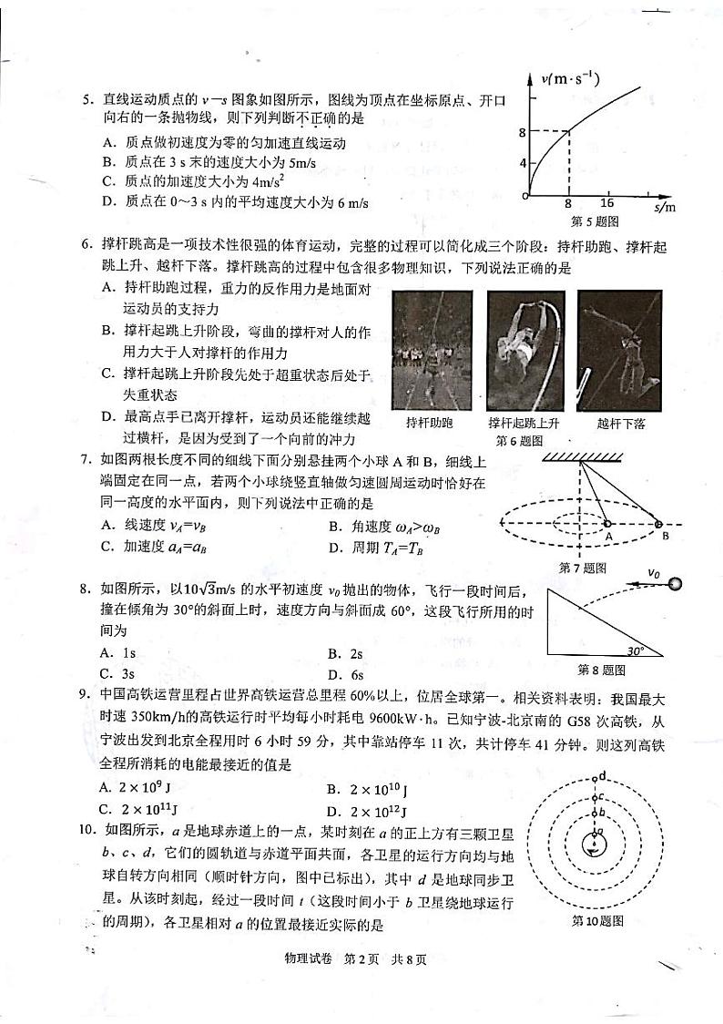 2018届浙江省宁波市高三下学期3月选考科目教学质量评估物理试题 PDF版02