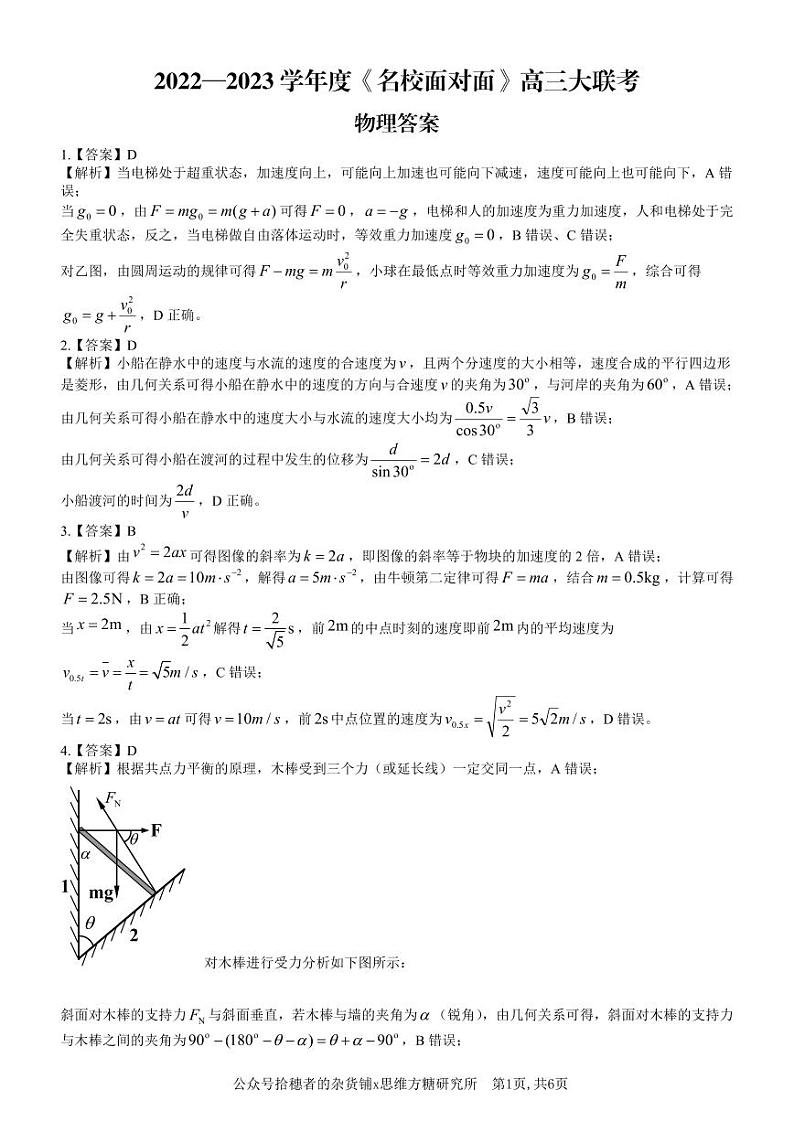 2023届《名校面对面》高三上学大联考二联试题(全国卷) 物理 PDF版01
