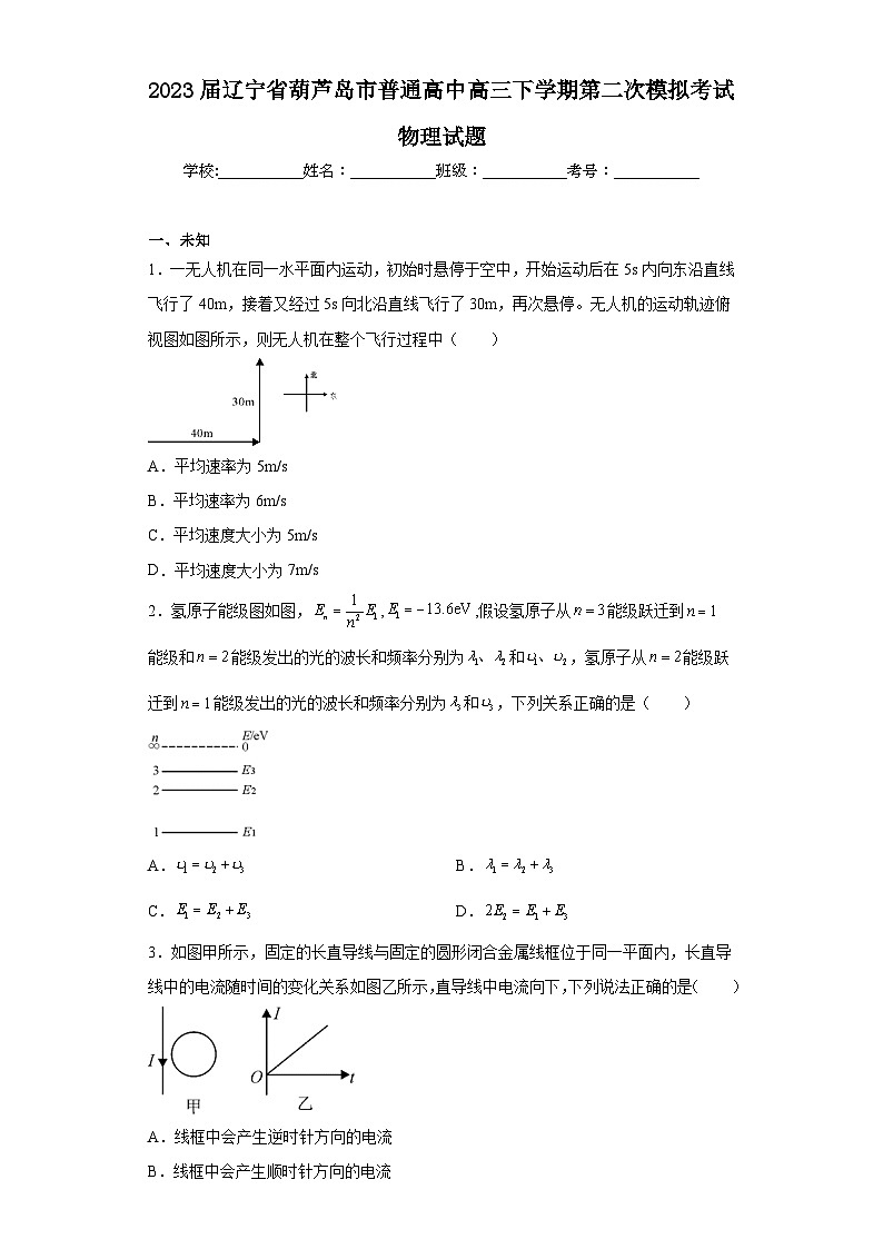 2023屆遼寧省葫蘆島市普通高中高三下學(xué)期第二次模擬考試物理試題（無答案）第1頁