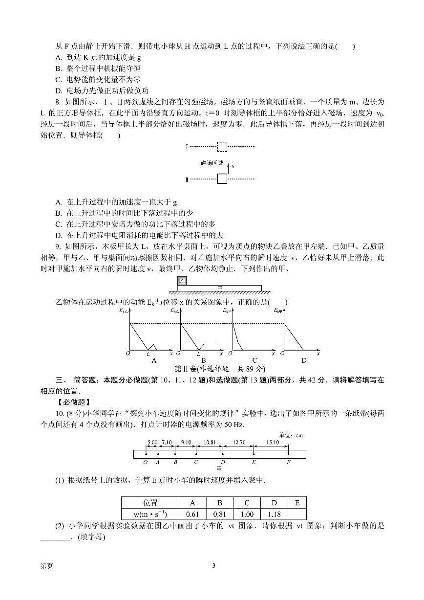 2020屆江蘇省鹽城市高三模擬考試（5月） 物理 PDF版第3頁(yè)