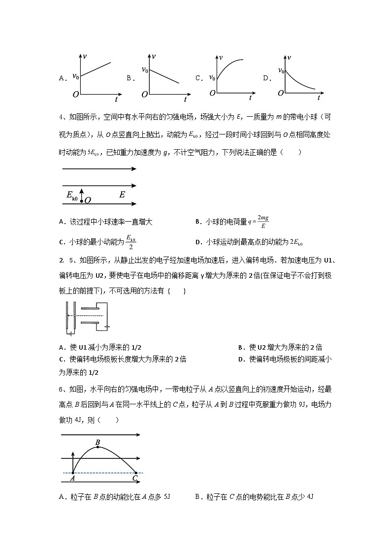 高中物理人教版(2019)必修第三册10.5 带电粒子在电场中的运动 课时同步练习(word 版无答案)第2页